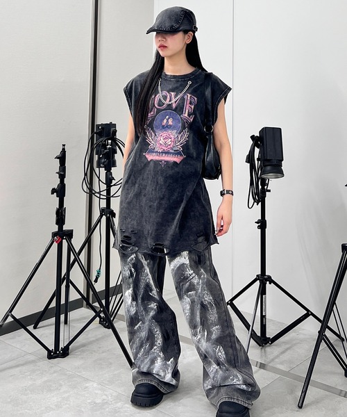 ジーンズ デニム デニムパンツ ペイントグレーデニム レディース
