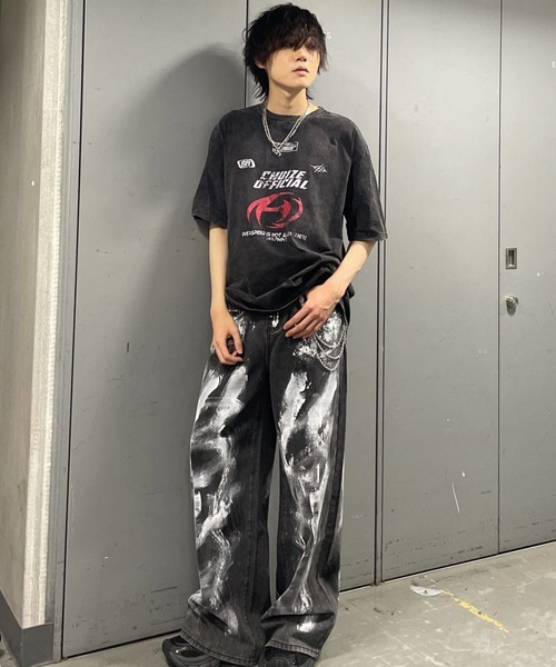 ワイドパンツ ジーンズ デニム デニムパンツ ペイントグレーデニム