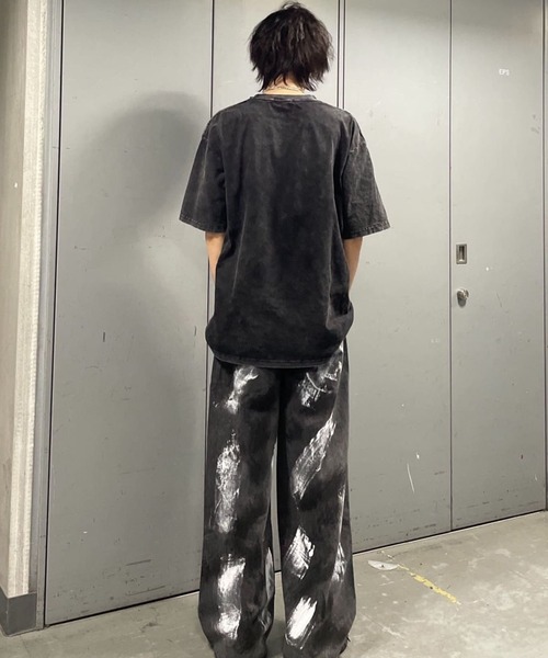 ワイドパンツ ジーンズ デニム デニムパンツ ペイントグレーデニム