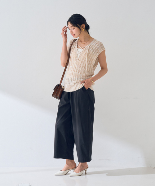 ベスト ジレ ロービングヤーンベスト レディース Rouge vif ベスト ジレ 麻混ニットレースアップベスト