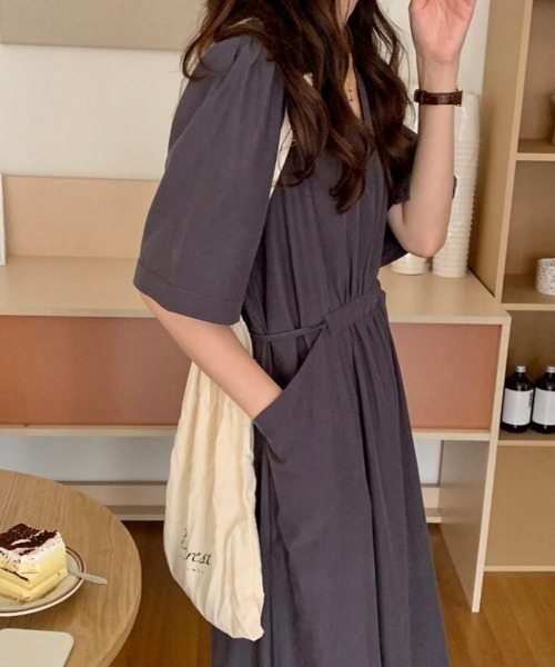 タグ付未使用★24SS パフスリーブ ギャザー ドレス ワンピース 38 GINZA COUTURE/銀座クチュール】スカーフプリント/ 膝丈/ A