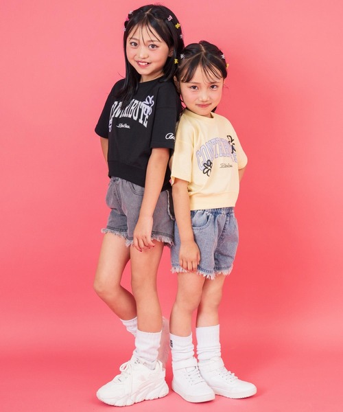 ANAP kids パンツ フリンジ デニム イージーショート パンツ