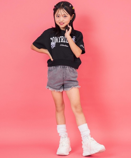 ANAP kids パンツ フリンジ デニム イージーショート パンツ