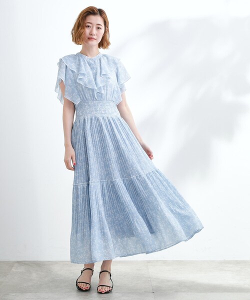 春夏用 シフォンプリントワンピース grove ワンピース 夏の主役シフォンプリントプリーツワンピース