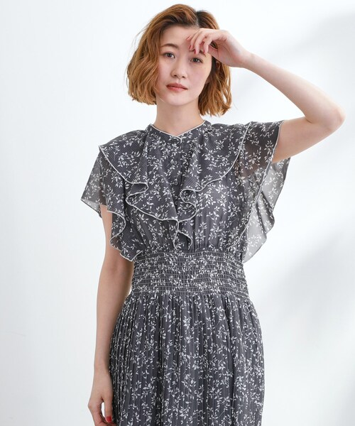 春夏用 シフォンプリントワンピース grove ワンピース 夏の主役シフォンプリントプリーツワンピース