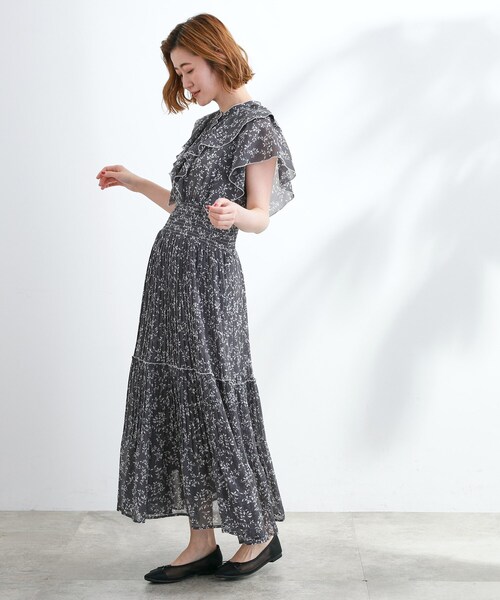 grove（グローブ） ワンピース 夏 半袖 夏の主役シフォンプリント 