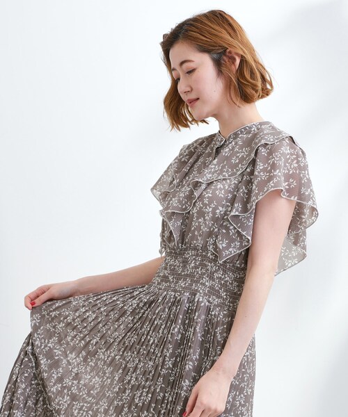 春夏用 シフォンプリントワンピース grove ワンピース 夏の主役シフォンプリントプリーツワンピース