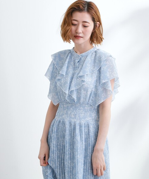 grove ワンピース 夏の主役シフォンプリントプリーツワンピース