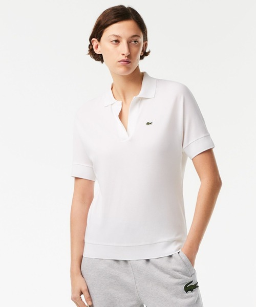 「LACOSTE」 半袖ポロシャツ M ホワイト レディース