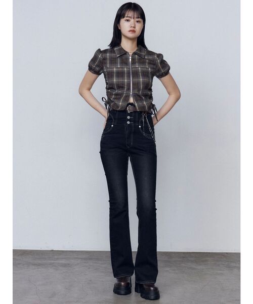 デニムパンツ スーパーハイウエストフレアパギンス レディース　0サイズ EMODA ジーンズ デニム デニムパンツ スーパーハイウエストフレア