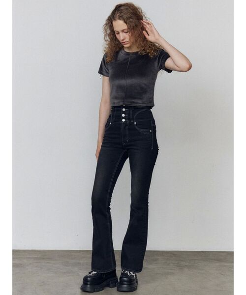 エモダ ハイウエスト フレアパギンス デニム S EMODA（エモダ） ジーンズ デニム デニムパンツ スーパーハイウエスト