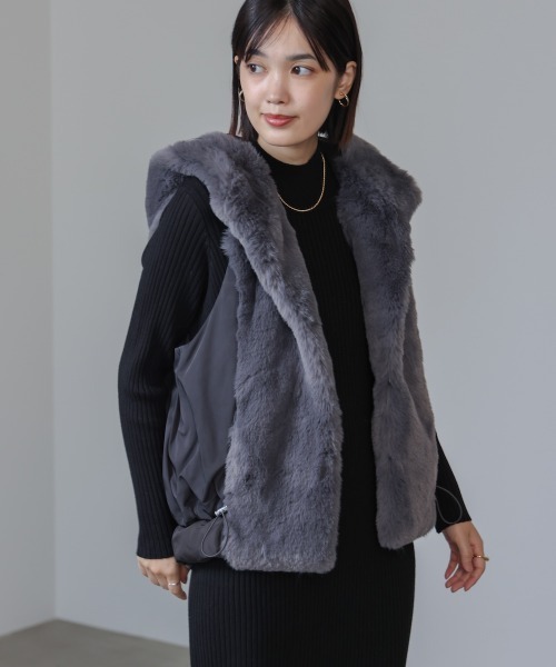 KIKgram様 異素材ＭＩＸダウンファーベスト ダウン&フェザー（チャコール） Bou Jeloud（ブージュルード） ベスト ジレ 異素材MIXダウンファー