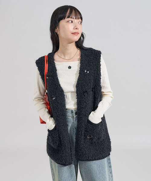 50s PURITAN ピューリタン 黒 ブラック ベスト ニットベスト ウール FREAK'S STORE（フリークスストア） ベスト ジレ フラワービジュー