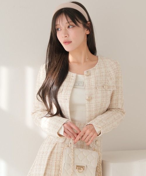 「LIPSERVICE」 ノーカラージャケット S ベージュ レディース_画像2