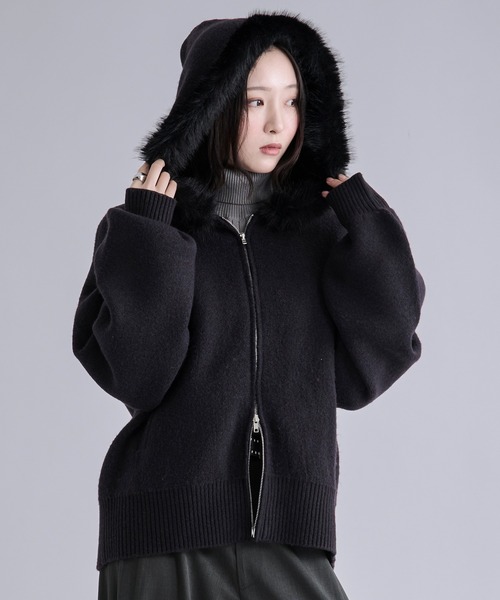 Ellno Loset（エルノロゼット） パーカー 2wayファーフードニット