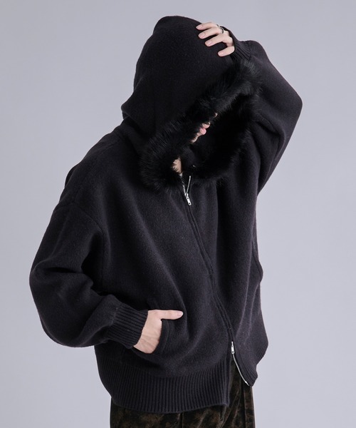 Ellno Loset（エルノロゼット） パーカー 2wayファーフードニット