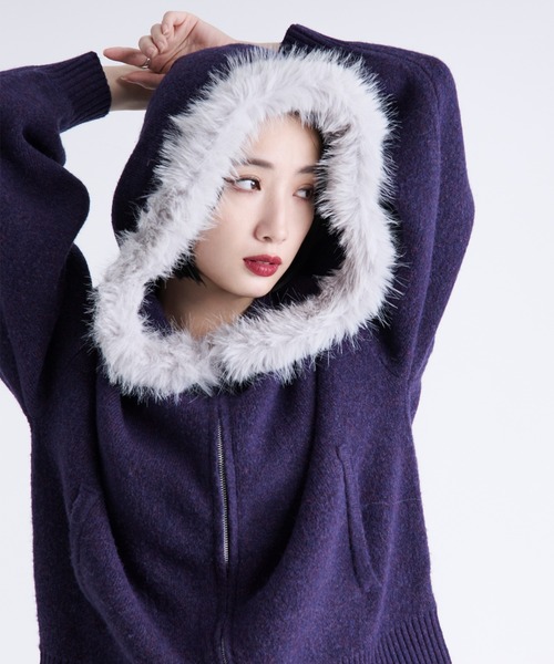 Ellno Loset（エルノロゼット） パーカー 2wayファーフードニット