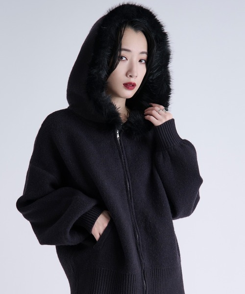 Ellno Loset（エルノロゼット） パーカー 2wayファーフードニット