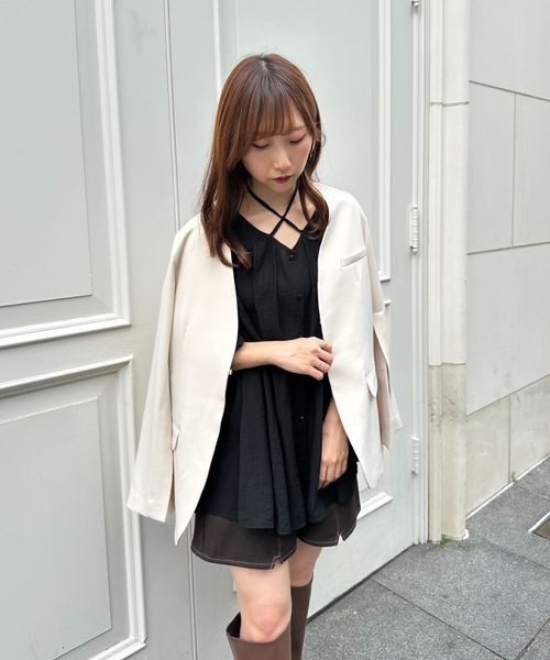 「mysty woman」 ノーカラージャケット FREE ベージュ系その他 レディース_画像2