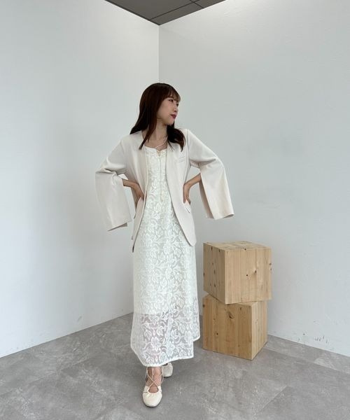 「mysty woman」 ノーカラージャケット FREE ベージュ系その他 レディース_画像4