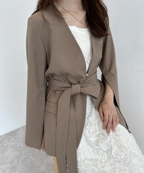 「mysty woman」 ノーカラージャケット FREE ベージュ系その他 レディース_画像5