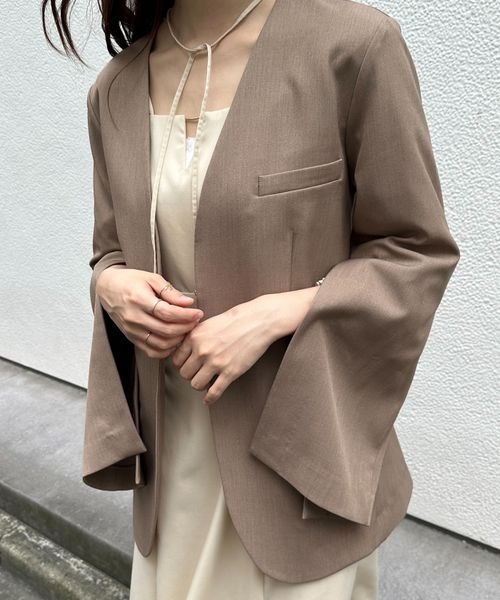 「mysty woman」 ノーカラージャケット FREE ベージュ系その他 レディース_画像7