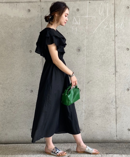 「deux amour」 半袖ワンピース MEDIUM ブラック レディース_画像2