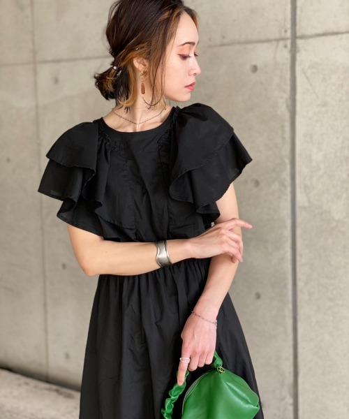 「deux amour」 半袖ワンピース MEDIUM ブラック レディース_画像7