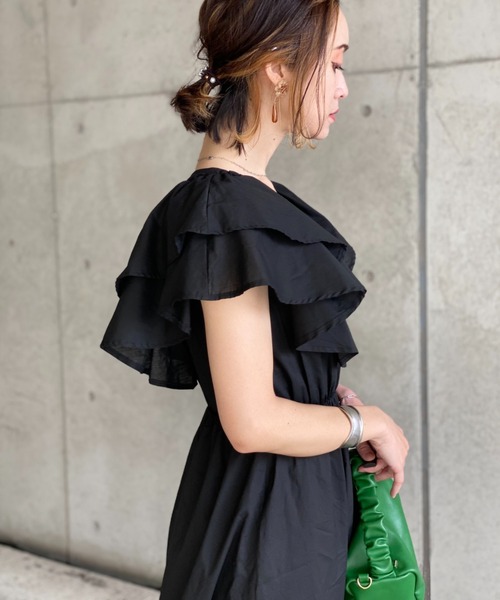 「deux amour」 半袖ワンピース MEDIUM ブラック レディース_画像8