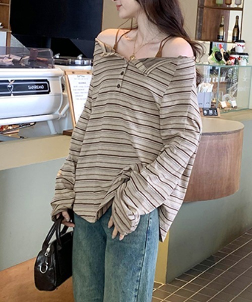 「GEMEDA」 長袖カットソー M ブラック×ホワイト レディース_画像3