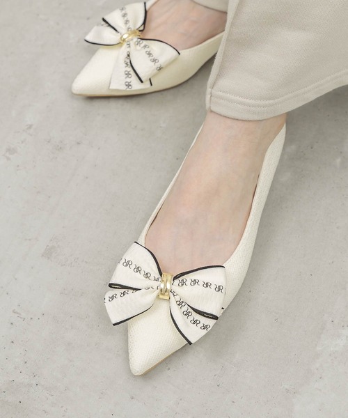 RANDA（ランダ） パンプス 3E幅広 2WAY リボンキャンバスフラット