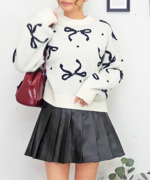 FUN ニット セーター リボンパイルジャガードニット レディース