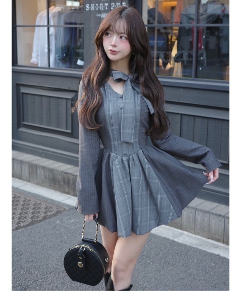 Darich（ダーリッチ） ワンピース チェックストライプバルーンミニ