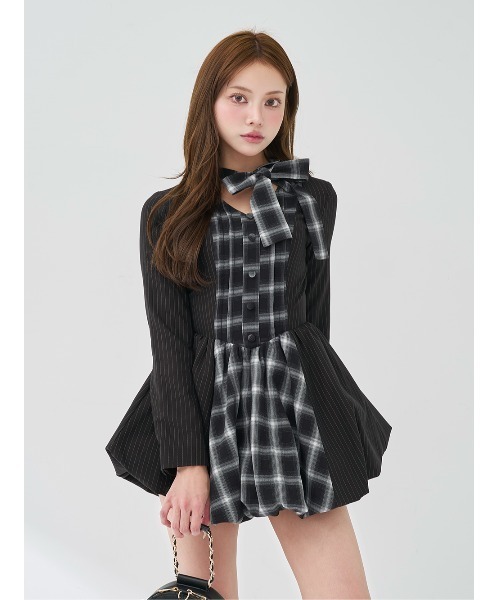 Darich（ダーリッチ） ワンピース チェックストライプバルーンミニ