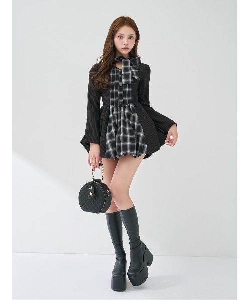 Darich（ダーリッチ） ワンピース チェックストライプバルーンミニ