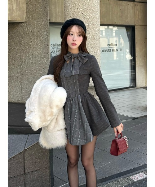 Darich（ダーリッチ） ワンピース チェックストライプバルーンミニ