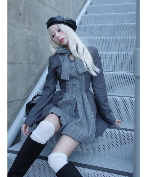 Darich（ダーリッチ） ワンピース チェックストライプバルーンミニ