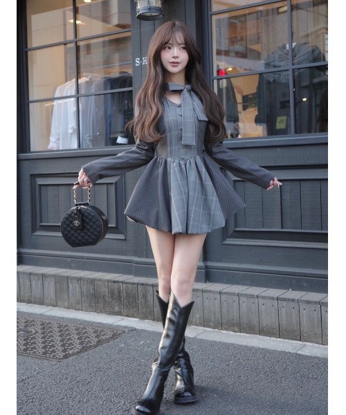 Darich（ダーリッチ） ワンピース チェックストライプバルーンミニ