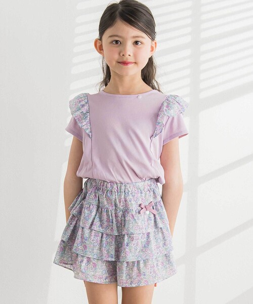 tシャツ 「日本製」「お揃い」リバティ(leontyne dream)プリントタナローン フリルデザインTシャツ キッズ 子供服 女の子の画像