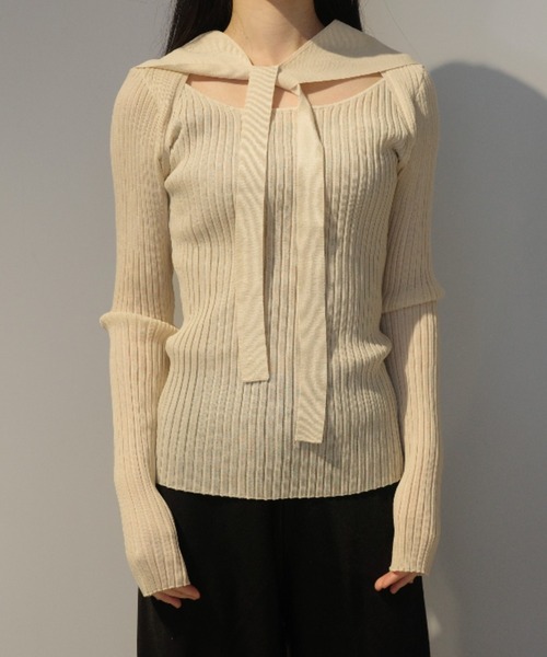CLANE（クラネ） ニット セーター CLANE SHEER RIB RIBBON KINT TOPS