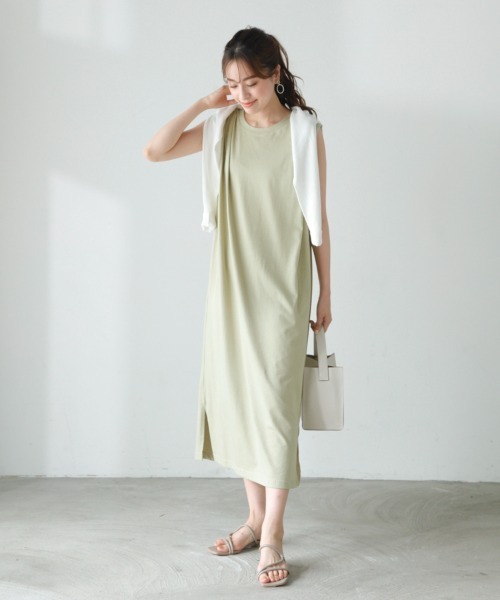 「M.deux」 ノースリーブワンピース MEDIUM ライトグリーン レディース_画像2