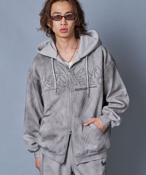「SEQUENZ」 ジップアップパーカー LARGE ブラック メンズ_画像2