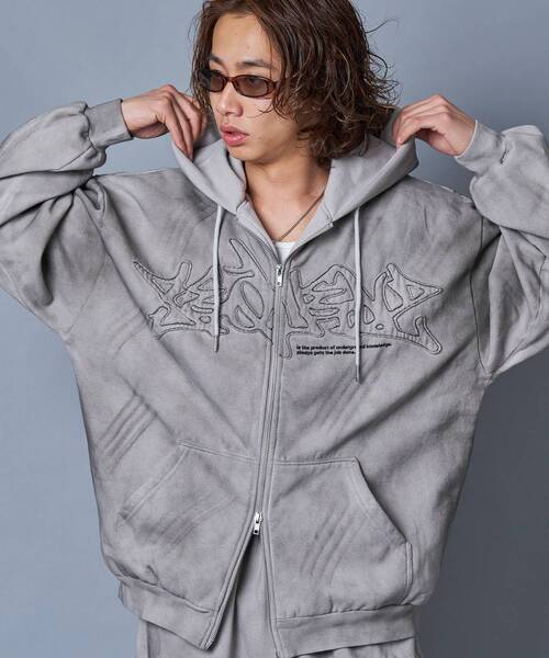 「SEQUENZ」 ジップアップパーカー LARGE ブラック メンズ_画像9