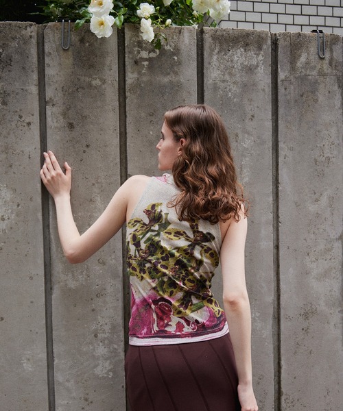 トップス Flower Print Ribbed Tank Top Flower Print Ribbed Tank Top
