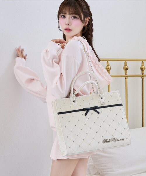 Belle Charme Quilted Carry on Tote ホワイト Belle Charme キルティング トートバッグ 「Belle Charme」Velour