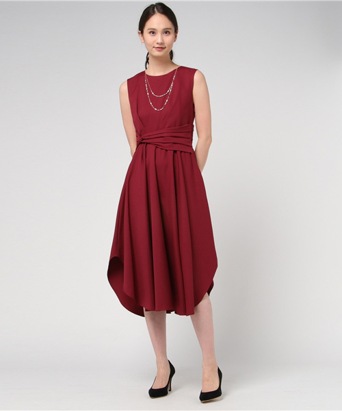 ドレス 2連パールネックレス付きウエストツイストギャザー入りセミロング丈ワンピース Zozotown Paypayモール店 通販 Paypayモール