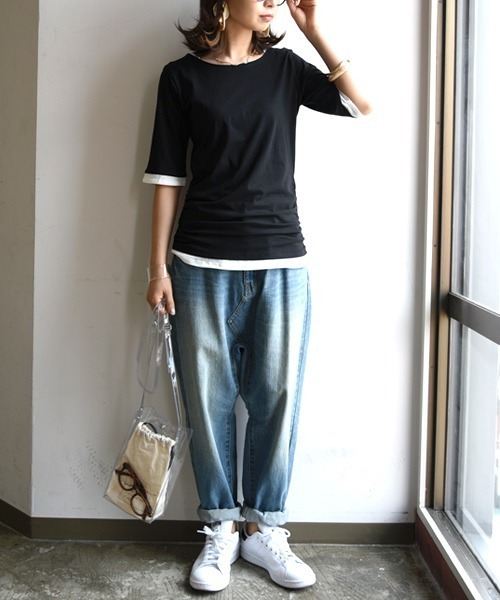 ◆boohoo◆ フェイクレイヤー ウォッシュド Tシャツ / blue AZUL BY MOUSSY | フェイクレイヤードベストセットT (Tシャツ