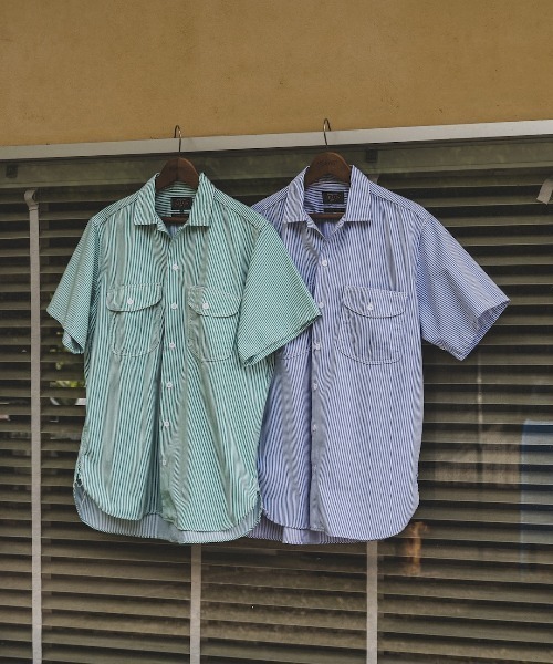 BEAMS+ シャツ WORK Short Sleeve Stripe COOLMAX(R) メンズ
