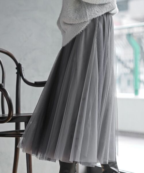 スカート バイカラースーパーフレアーチュールスカート レディース  