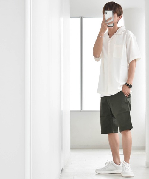 シャツ ポリ無地 オープンカラーシャツS/S メンズ レディース